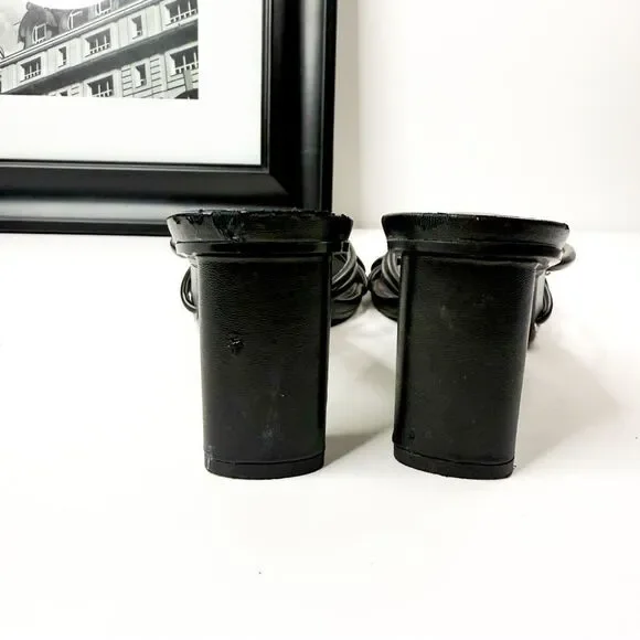 Black Strappy Mid-Heel Sandals - Women's Stylish Mule - Picture 4 of 8